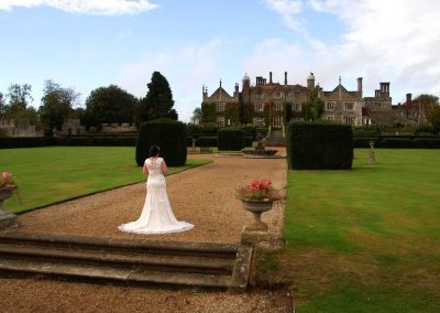 Aimee's dress on the steps of Eastwell Manor