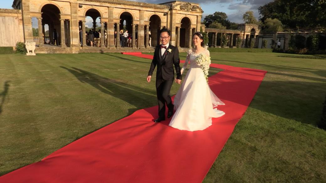 Yang and Chengyang on Hever Castle's red carpet